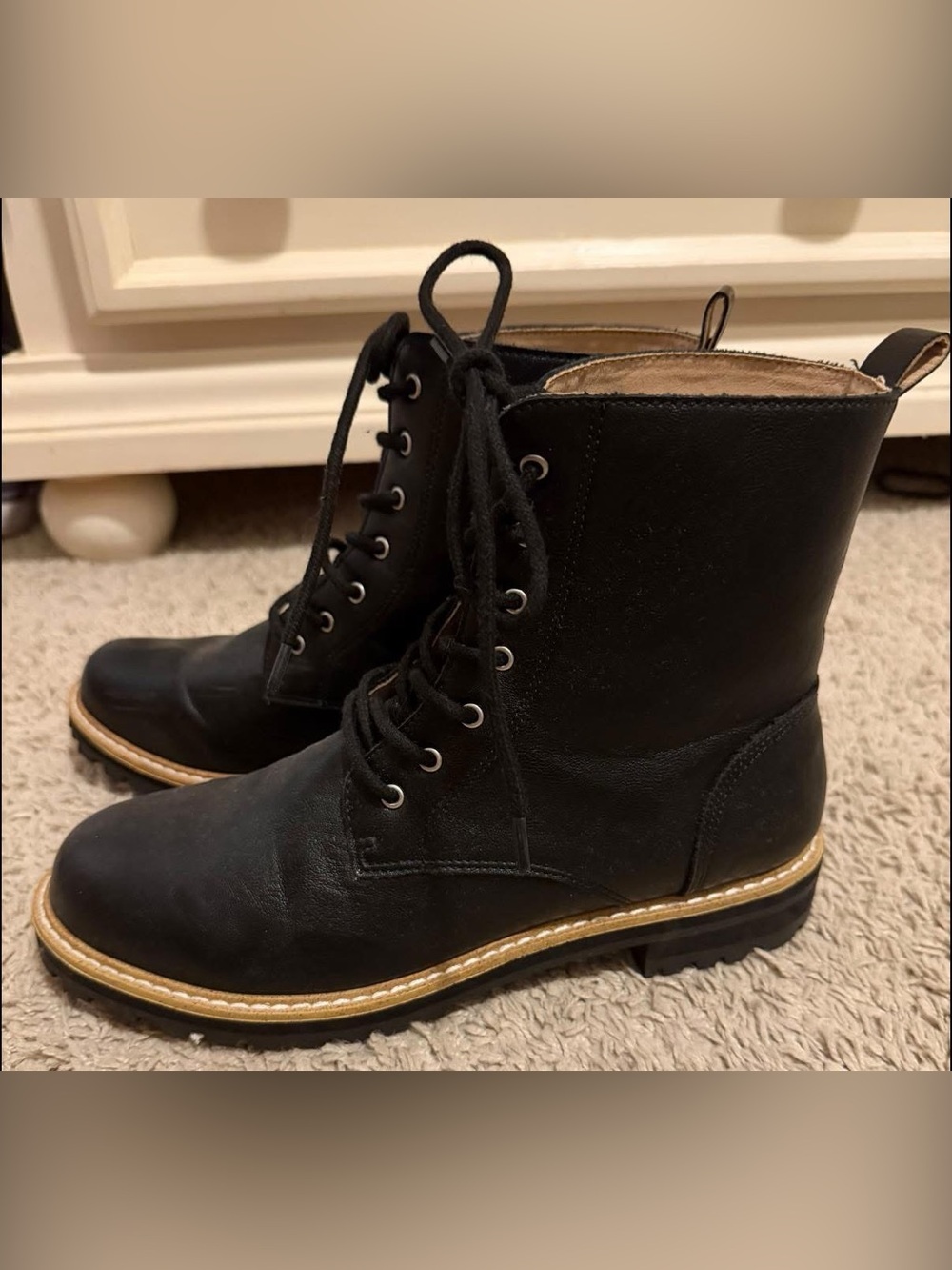 TALULAH Black Leather Lace-Up Womens Boots